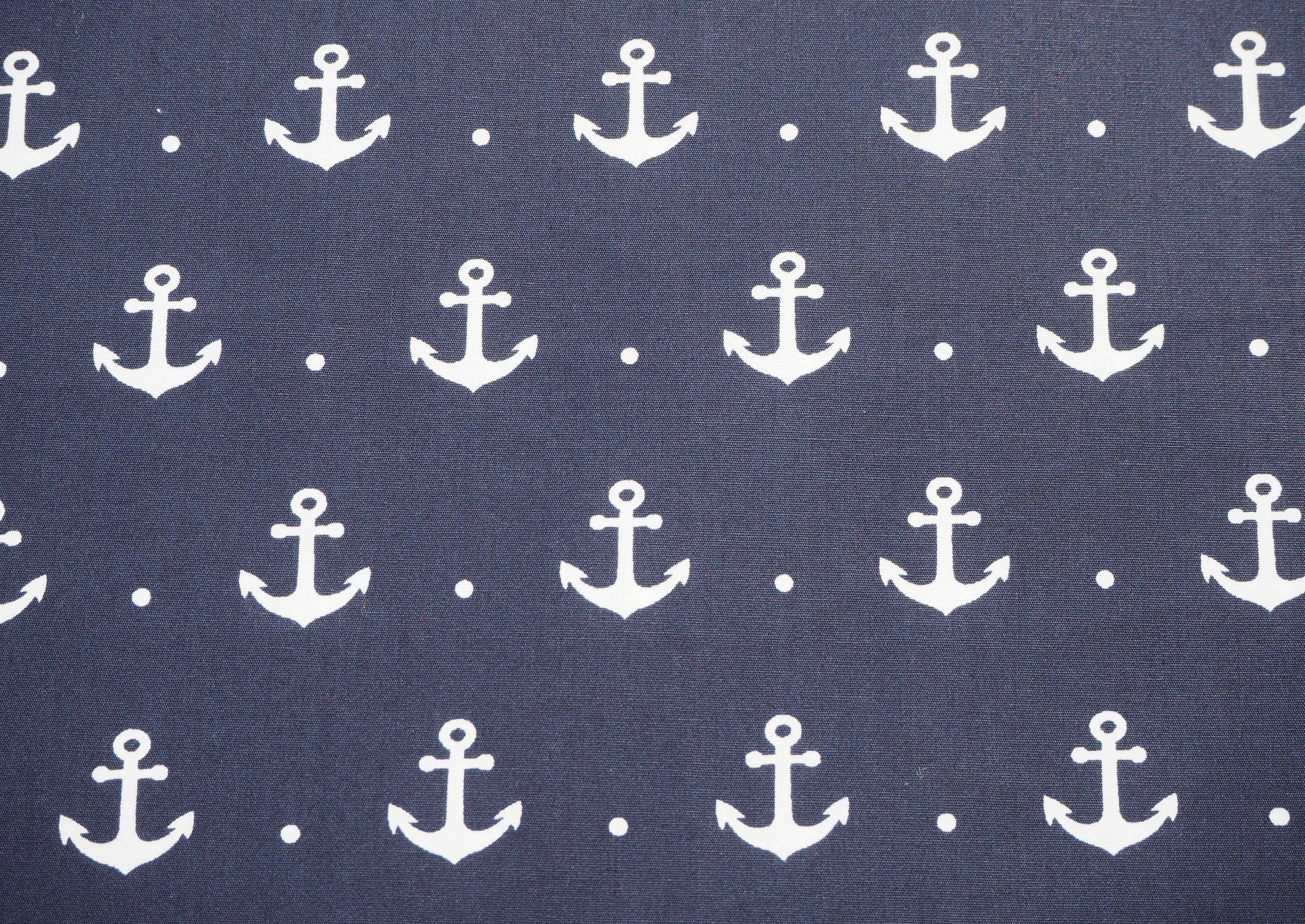 Classic ship anchors on a royal navy blue background, 100% cotton fabric