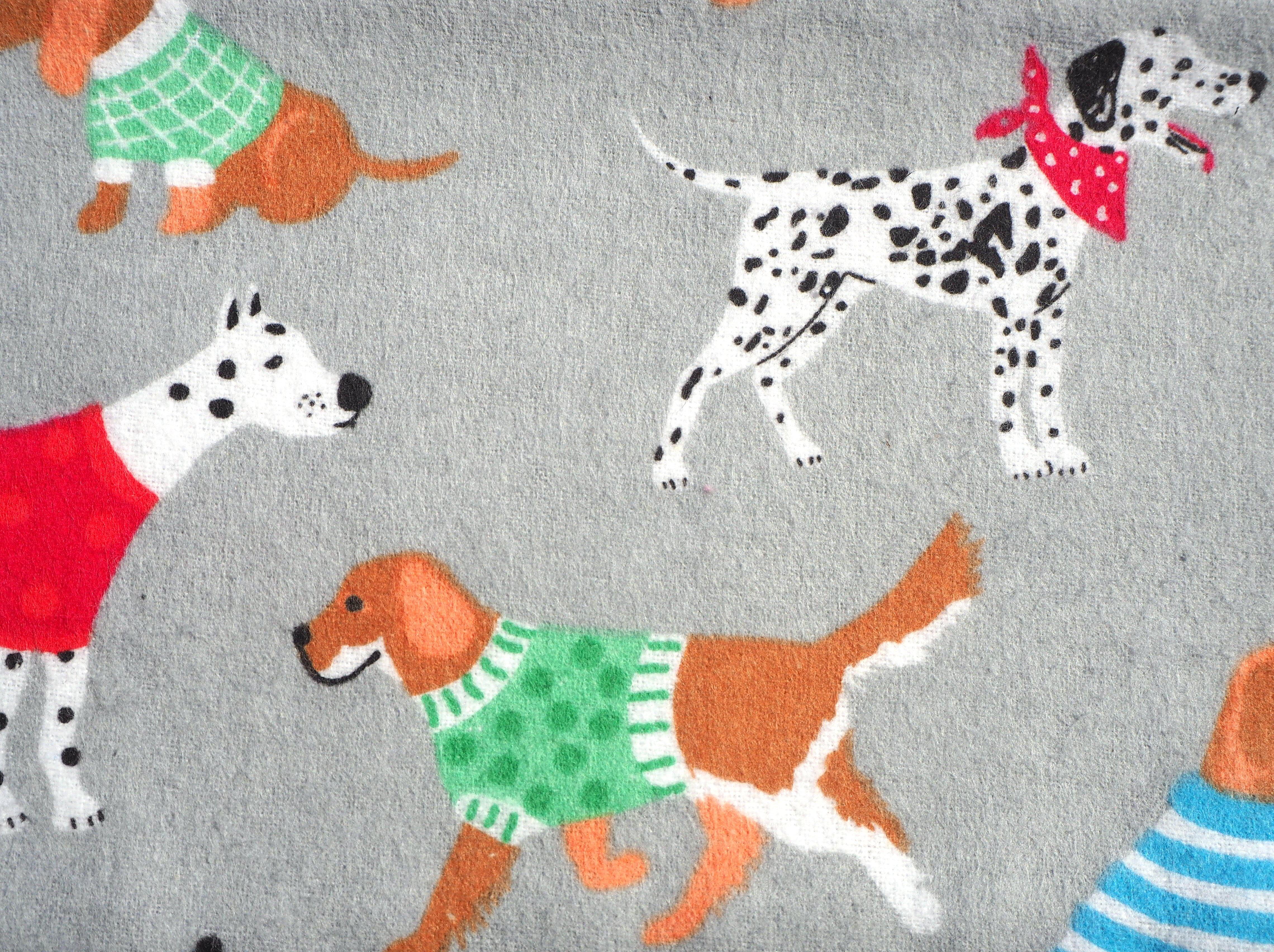 Dressed Up Hound Dogs print on soft & fluffy grey flannelette 100% cotton fabric
