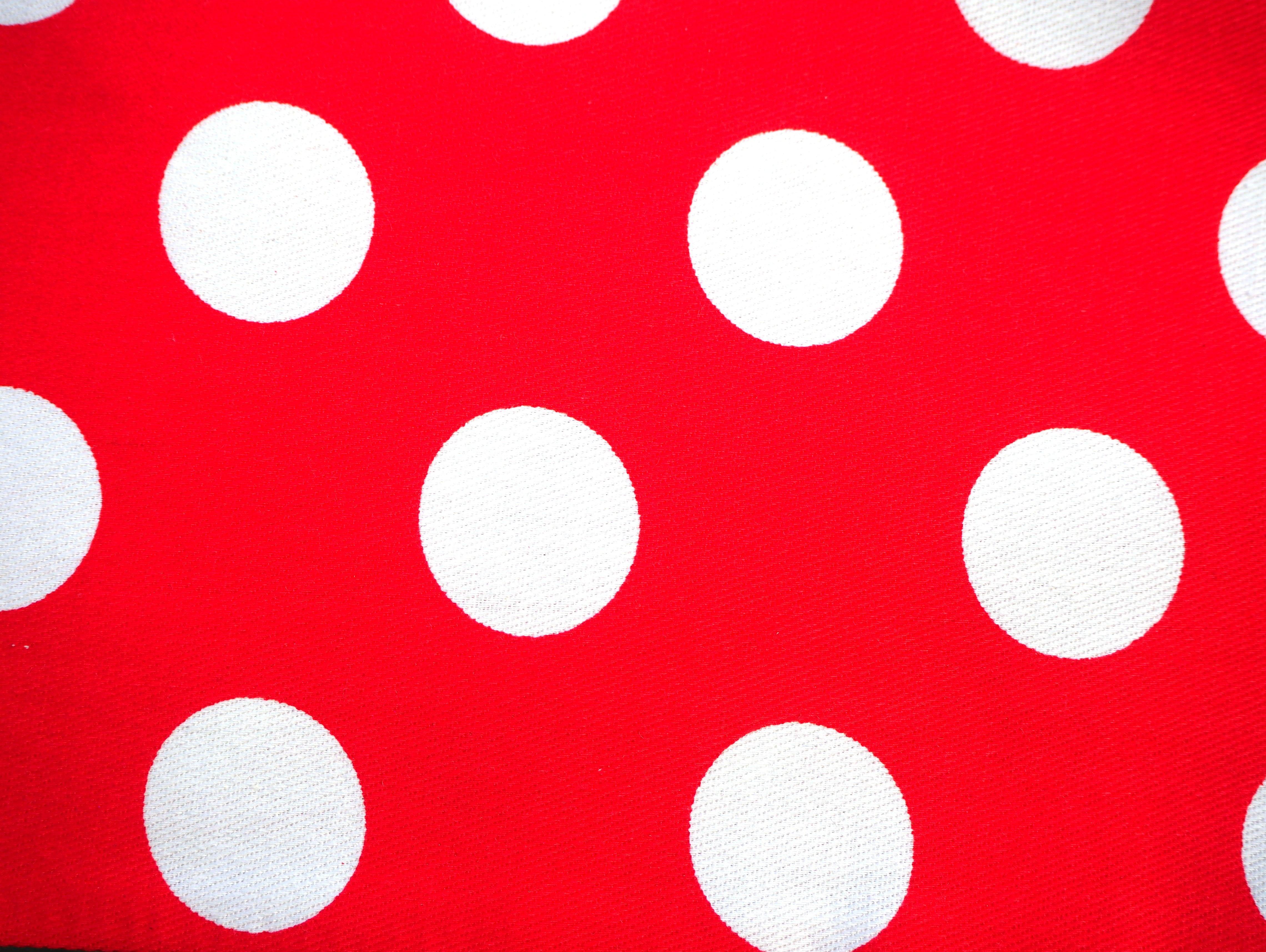 Classic Red & White Polka Dot print, 100% cotton fabric