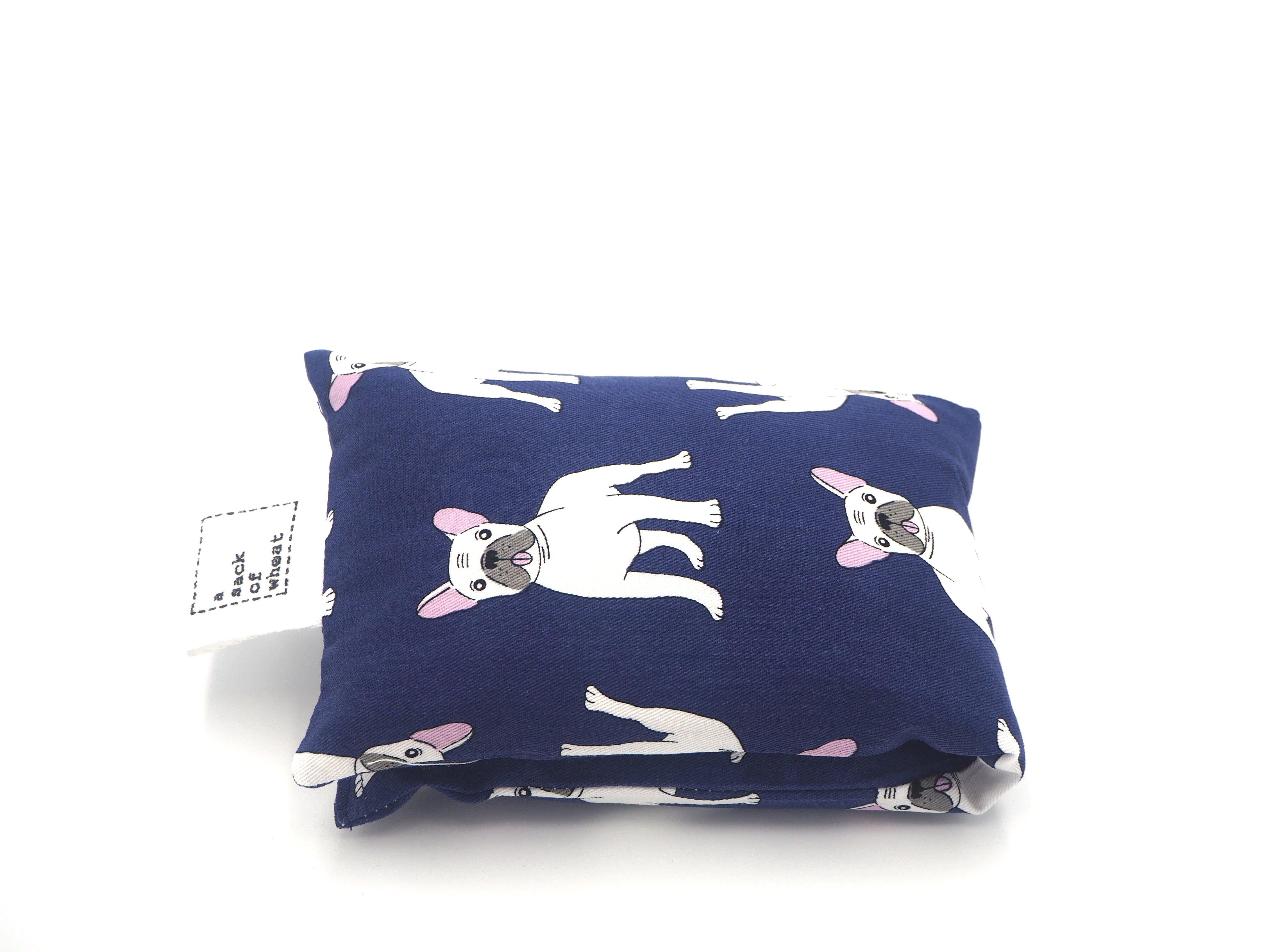 Folded view of A Sack Of Wheat, in a cute French Bull dog with attitude print! 100% cotton fabric