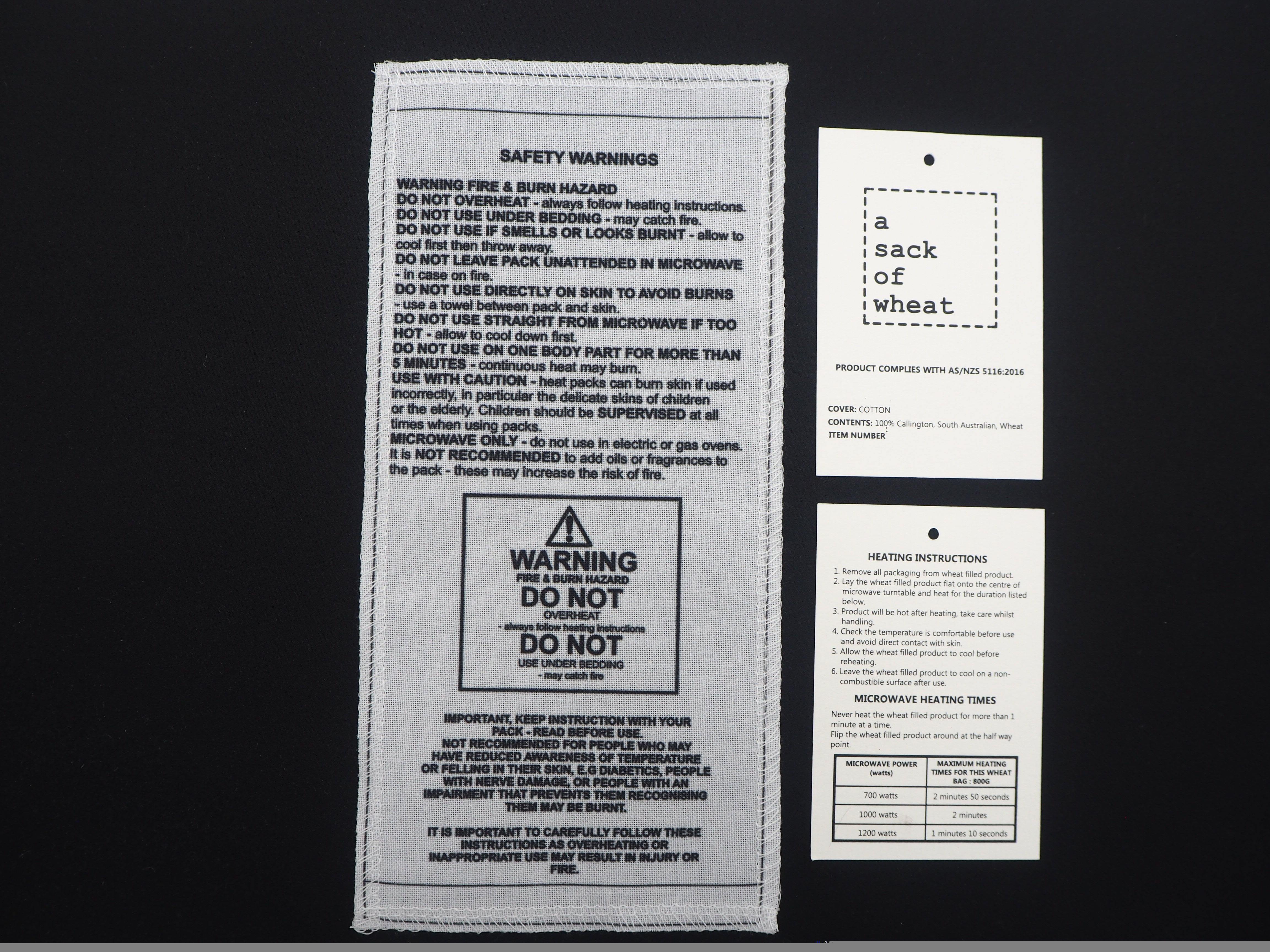 Sew in Safety Warning Tag & Heating Instruction Swing Tag