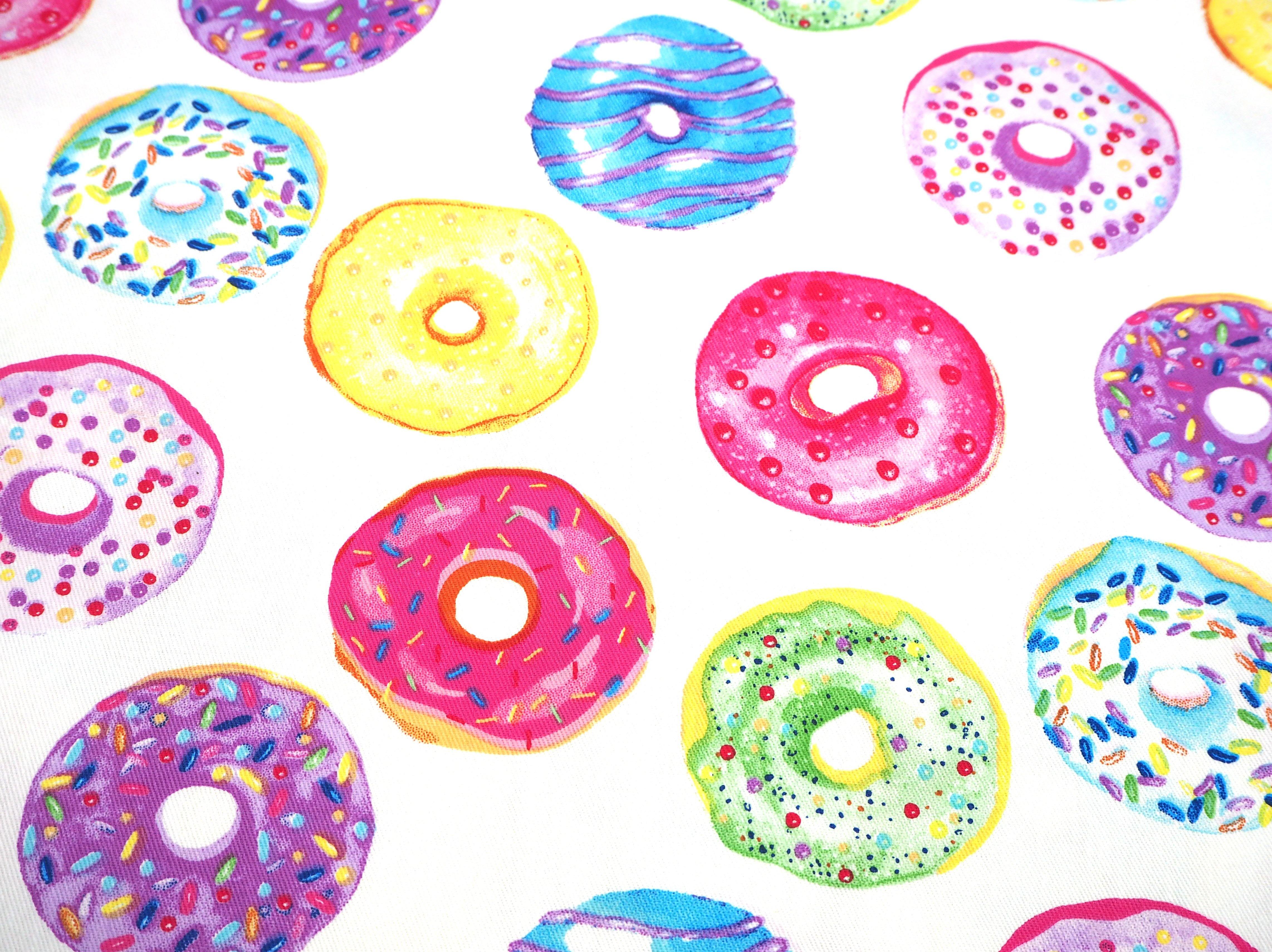 Delicious Colorful Donut images on White background, 100% cotton fabric