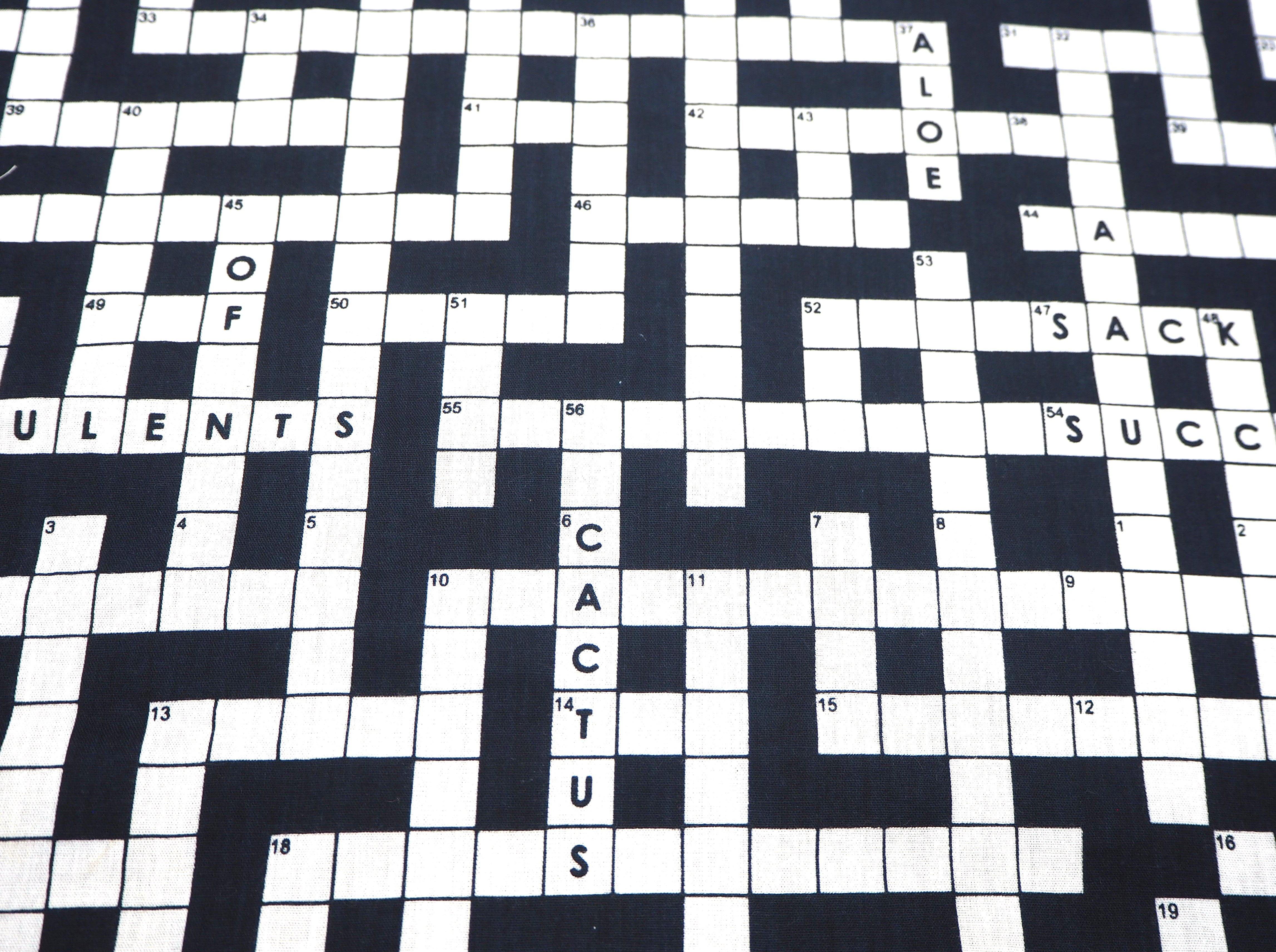'One of a kind', Black & White Crossword Puzzle print, 100%b cotton fabric